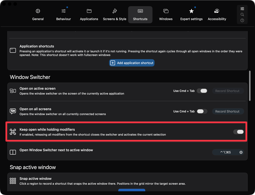 Window Switcher Alt-Tab last 2 apps · Sidebar